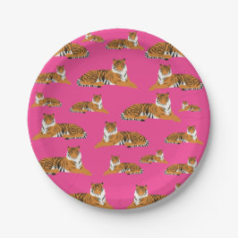 Pink Orange Jungle Tiger Tiermuster Pappteller