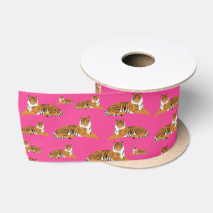 Pink Orange Jungle Tiger Tiermuster Satinband