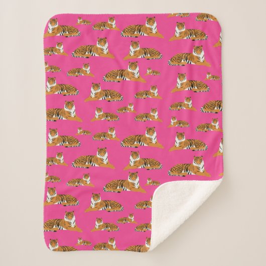 Pink Orange Jungle Tiger Tiermuster Sherpadecke (Vorderseite)
