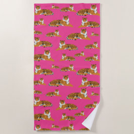 Pink Orange Jungle Tiger Tiermuster Strandtuch