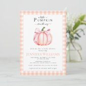 Pink Orange Little Pumpkin Baby Girl Dusche Einladung (Stehend Vorderseite)