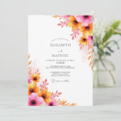 Pink Orange Luminous Summer Wedding Einladung (Stehend Vorderseite)