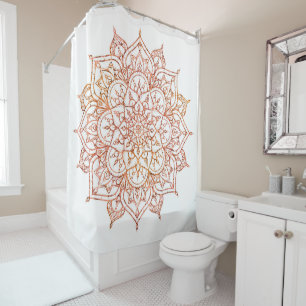 Pink & Orange Mandala auf weißem Glamour Duschvorhang