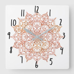 Pink & Orange Mandala auf weißem Glamour Quadratische Wanduhr
