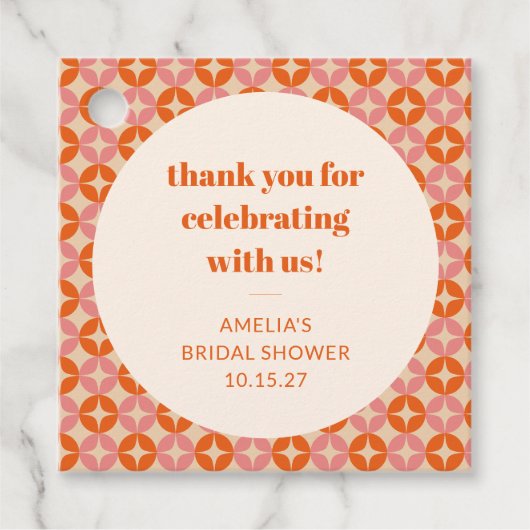 Pink Orange Mid Century Custom Brautparty Danke Geschenkanhänger (Vorderseite)