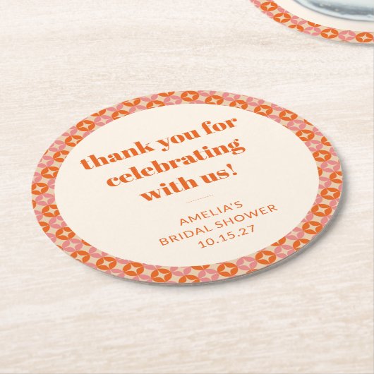 Pink Orange Mid Century Custom Brautparty Danke Runder Pappuntersetzer (Angewinkelt)