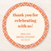 Pink Orange Mid Century Custom Brautparty Danke Runder Pappuntersetzer (Vorderseite)