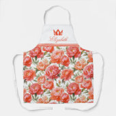 Pink Orange Peonys Blumenmuster | Queen Crown Schürze (Vorderseite)