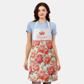 Pink Orange Peonys Blumenmuster | Queen Crown Schürze (Getragen)