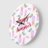 PINK & ORANGE PINEAPPLE GLÜCKLICHER SOMMER GROßE WANDUHR (Winkel)