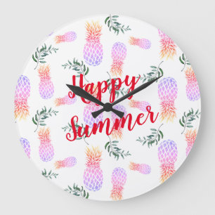 PINK & ORANGE PINEAPPLE GLÜCKLICHER SOMMER GROßE WANDUHR