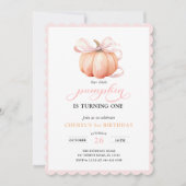 Pink Orange Pumpkin Bow Girl Erstgeburt Einladung (Vorderseite)
