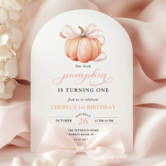 Pink Orange Pumpkin Bow Girl Erstgeburt Einladung