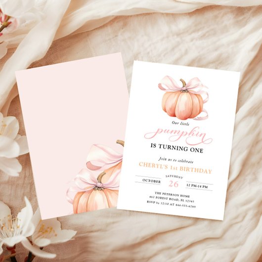 Pink Orange Pumpkin Bow Girl Erstgeburt Einladung