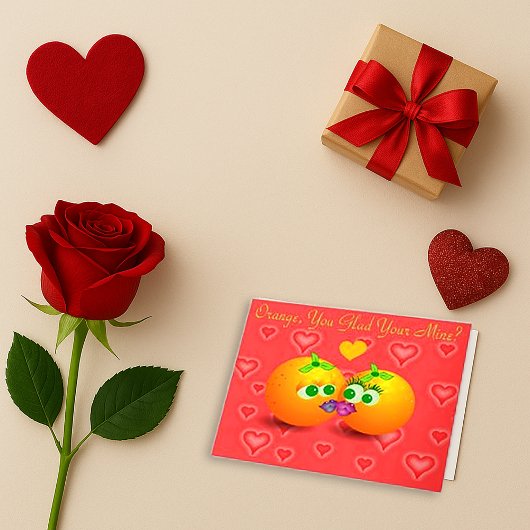 Pink Orange Pun Love Greeting Card Dankeskarte