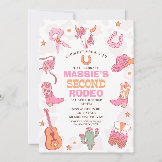Pink Orange Retro 2nd Rodeo Birthday Einladung (Vorderseite)