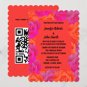 Pink Orange Rose Muster QR Code Hochzeit Einladung