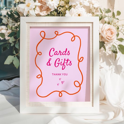 Pink Orange Squiggle Cards und Geschenke Poster