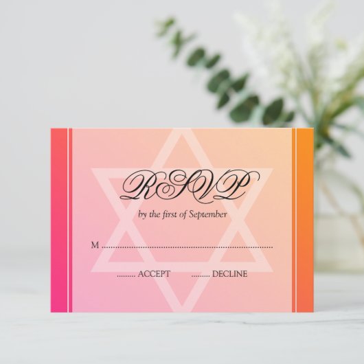 Pink Orange Star von David Bat Mitzvah UAWG RSVP Karte (Stehend Vorderseite)