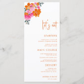 Pink Orange Summer Floral Let's Eat Script Wedding Menükarte (Vorderseite)
