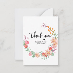 Pink & Orange Summer Floral Wedding Vielen Dank Mitteilungskarte