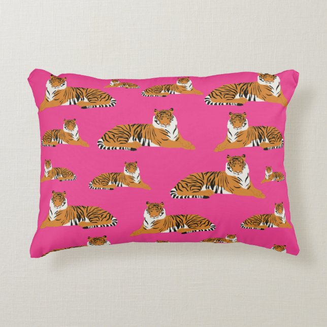 Pink Orange Tiger Tiermuster Dekokissen (Vorderseite)
