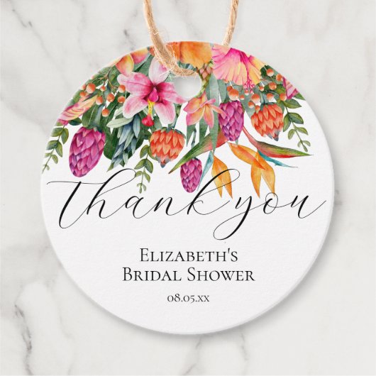 Pink Orange Tropical Blume Script Vielen Dank Geschenkanhänger (Vorderseite)