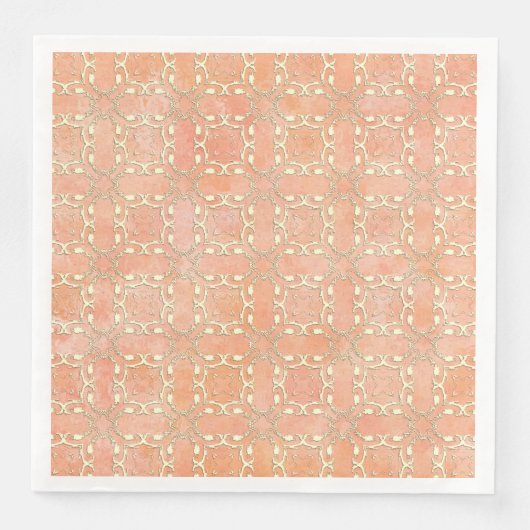 Pink Orange und Cream Metallic Filigree Muster Serviette (Vorderseite)