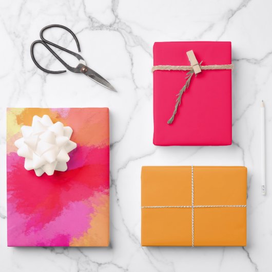 Pink, Orange und Gelb Umrandungspapier Geschenkpapier Set (Vorderseite)