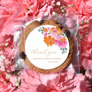 Pink Orange Vibranly Floral Brautparty Vielen Dank Runder Aufkleber