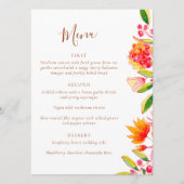Pink Orange Watercolor Floral Wedding Dining Menükarte (Vorderseite)