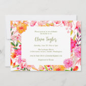Pink Orange Watercolor Flowers Chic Bridal Shower Einladung (Vorderseite)
