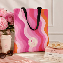 Pink Orange Waves Personalized Monogram Tote
