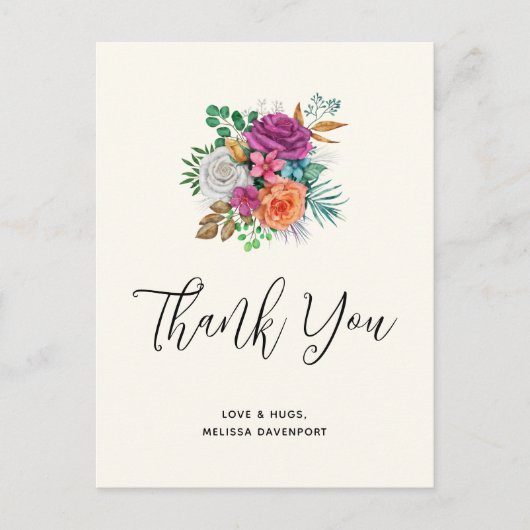 Pink, Orange & White Roses Bouquet Vielen Dank Postkarte (Vorderseite)