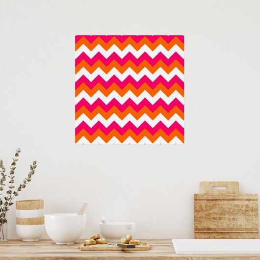 Pink Orange White Zigzag Poster (Küche)