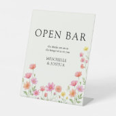 Pink Orange Wildflower Wedding Open Bar Sockelschild (Vorderseite)