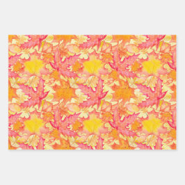 PINK ORANGE YELLOW AUTUMN LEAVES GESCHENKPAPIER SET