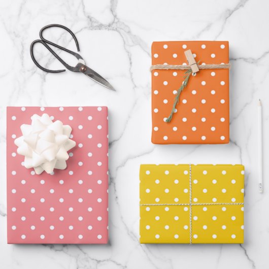 Pink Orange Yellow Polka Dots Muster Wrappi Geschenkpapier Set (Vorderseite)