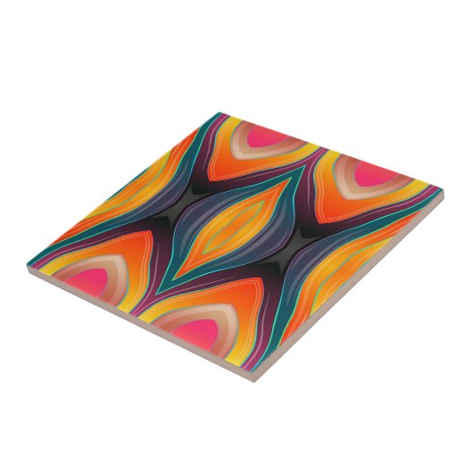 Pink Orange Yellow Retro Funky Abstraktes Muster Fliese (Seite)