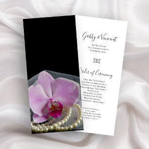 Pink Orchid and Pearls on Black Wedding Program Programm