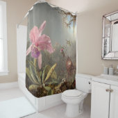 Pink Orchid And Three Hummingbirds Duschvorhang (Beispiel)