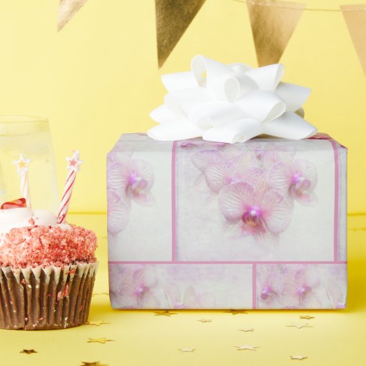 Pink Orchid Blossoms Muster Geschenkpapier (Geburtstagsparty)