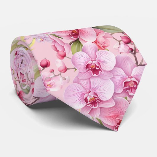 Pink Orchid Blume Neck Tie Krawatte (Gerollt)