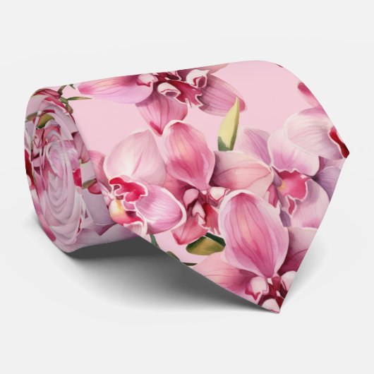 Pink Orchid Blume Neck Tie Krawatte (Gerollt)