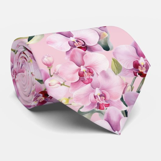 Pink Orchid Blume Neck Tie Krawatte (Gerollt)