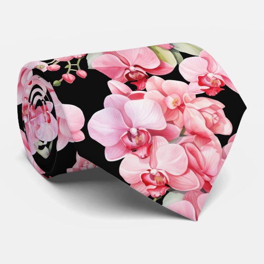 Pink Orchid Blume Neck Tie Krawatte (Gerollt)