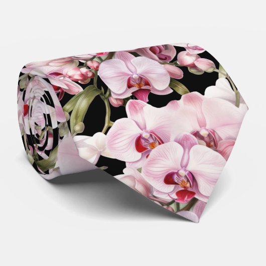 Pink Orchid Blume Neck Tie Krawatte (Gerollt)