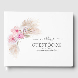 Pink Orchid Blume Pampas Grass Wedding Gästebuch