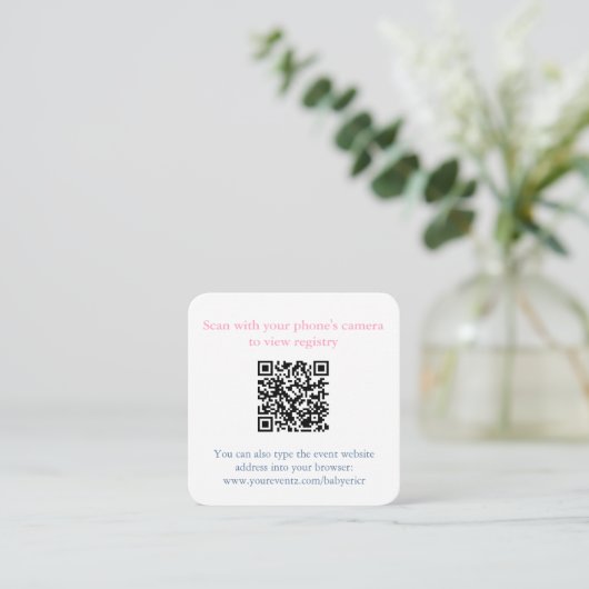 Pink Orchid Chinoiserie Chic Baby Dusche QR Code Begleitkarte (Stehend Vorderseite)