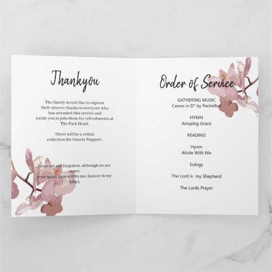 Pink Orchid Feier des Lebensprogramms Karte (Innenseite)